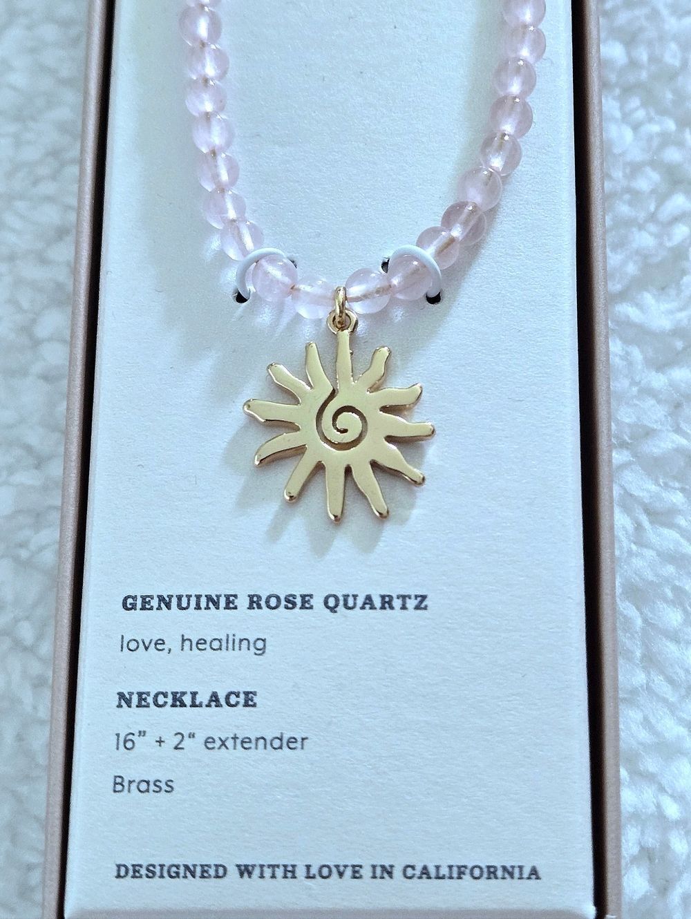 Luna🌙 Norte Rose🌹 Quartz Necklace with Stationary Gold💛 Sun☀️ Pendant - NIB